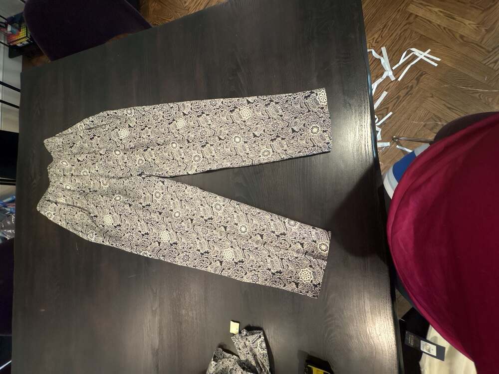 Vintage Black White Floral Paisley 2-Piece Long Sleeve Top and Pants Set size 8/ - Picture 14 of 15